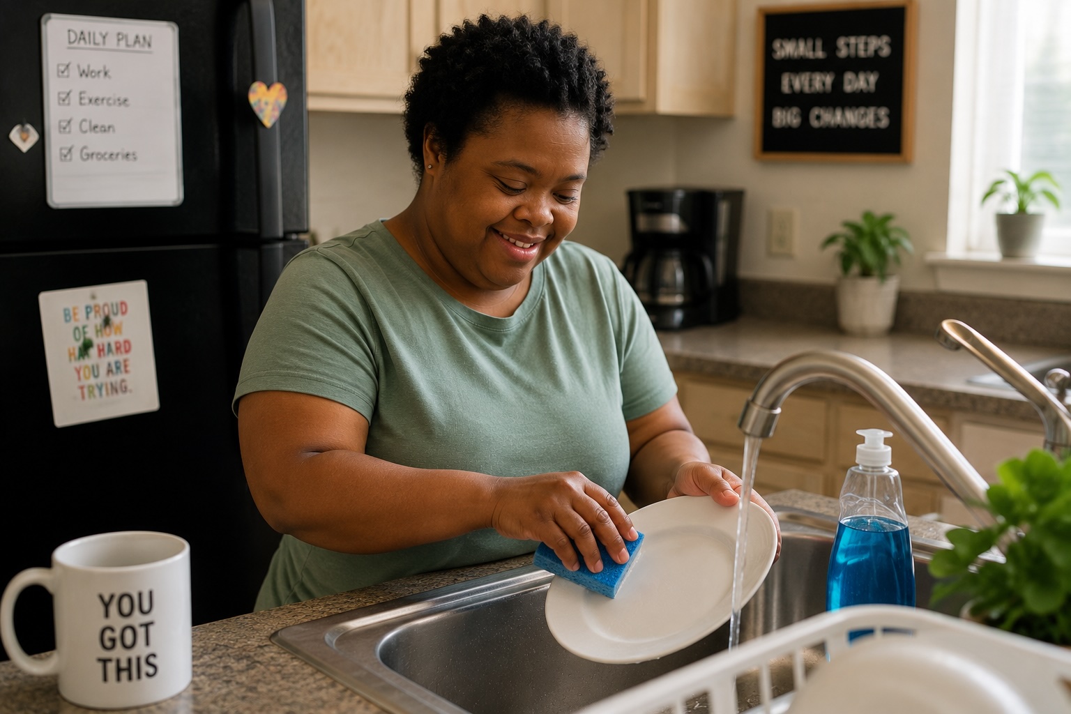 A support professional and participant cooking a meal together